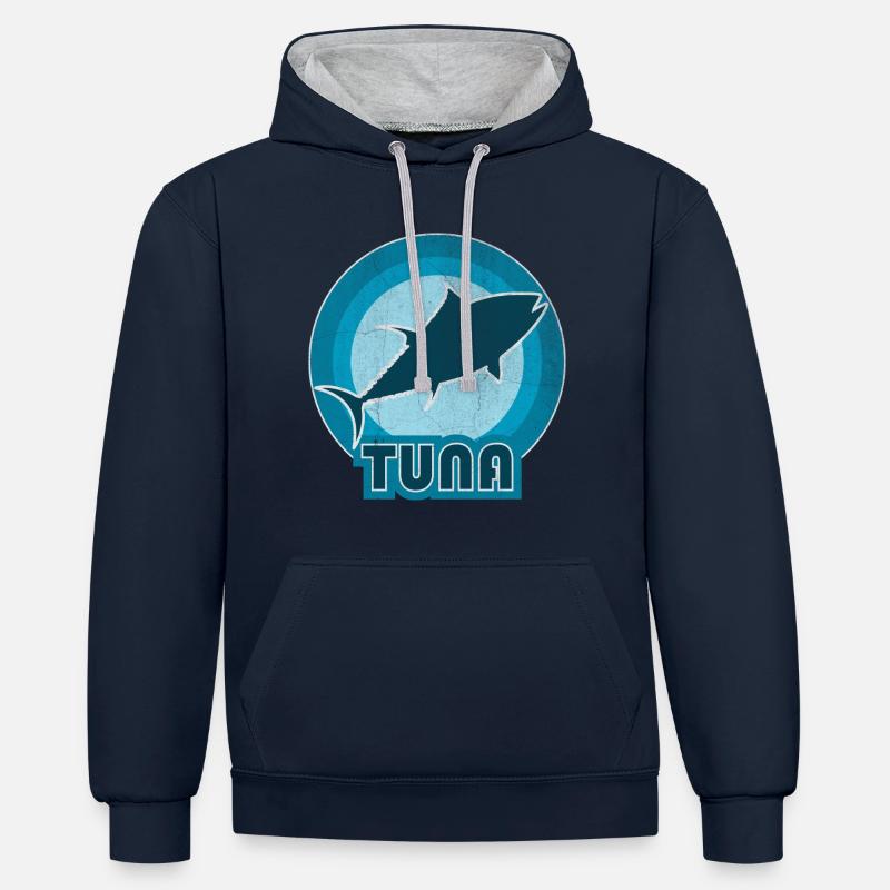 Thon - Sweat à capuche contrasté - bleu marine/gris chiné