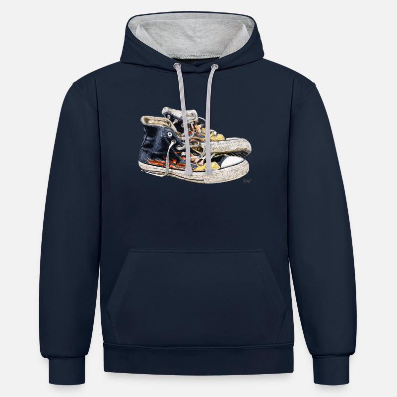 Bronko55 No.47 – Baskets - Sweat à capuche contrasté - bleu marine/gris chiné