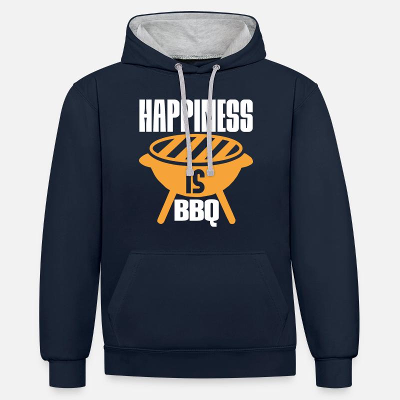 LE BONHEUR, C’EST UN BARBECUE - Sweat à capuche contrasté - bleu marine/gris chiné