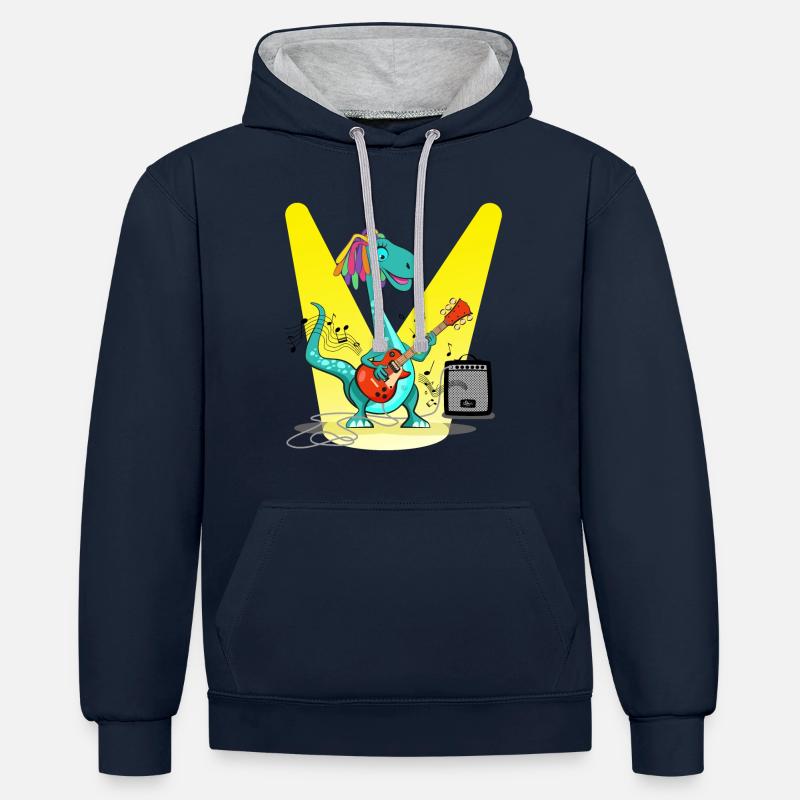 dino rasta cool #2 - Sweat à capuche contrasté - bleu marine/gris chiné