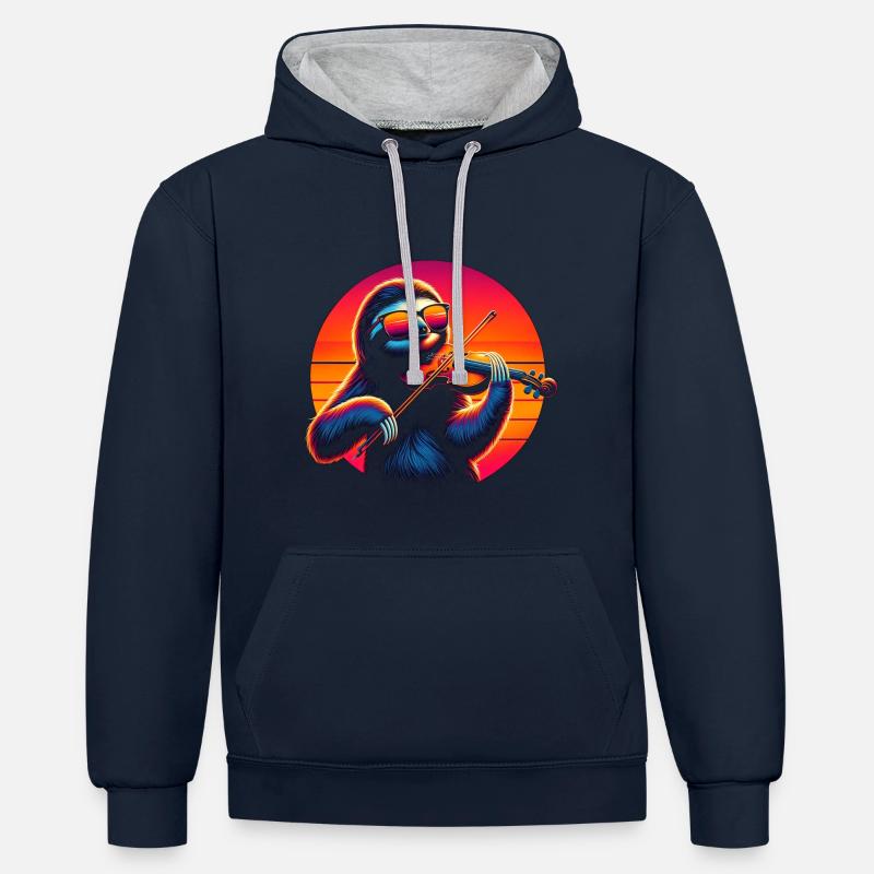 Violon paresseux - Sweat à capuche contrasté - bleu marine/gris chiné