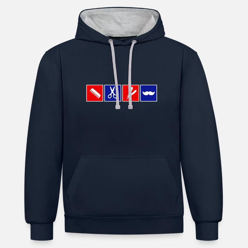 coiffeur - Sweat à capuche contrasté - bleu marine/gris chiné