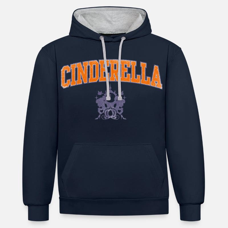 Lettrage Cendrillon avec emblème - Sweat à capuche contrasté - bleu marine/gris chiné