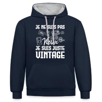 Je ne suis pas vieux - Sweat à capuche contrasté - bleu marine/gris chiné - Devant - Nico (186cm)