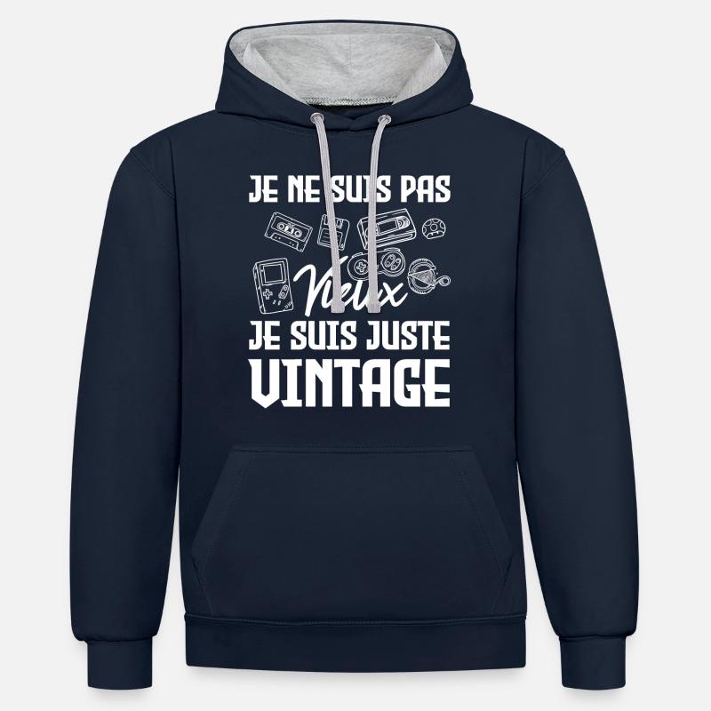 Je ne suis pas vieux - Sweat à capuche contrasté - bleu marine/gris chiné