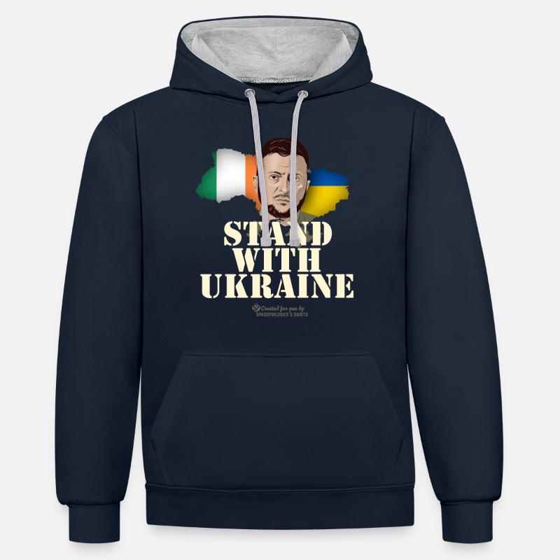 Ukraine Irlande - Sweat à capuche contrasté - bleu marine/gris chiné