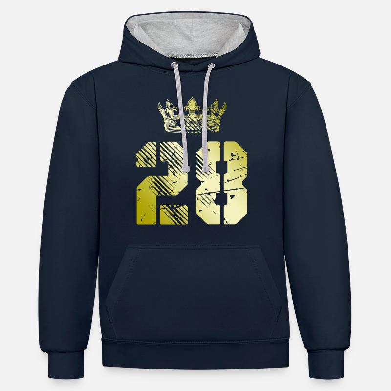 28 Couronne numérique - Sweat à capuche contrasté - bleu marine/gris chiné