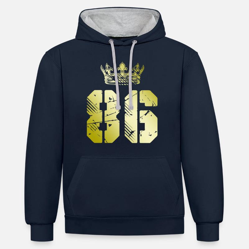 86 Couronne numérique - Sweat à capuche contrasté - bleu marine/gris chiné