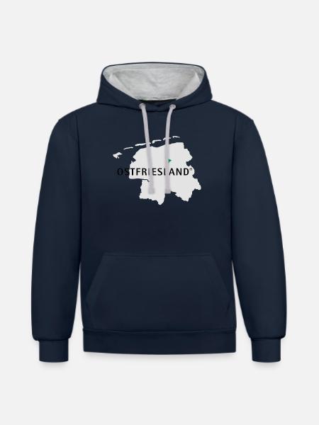 Ostfriesland Logo Karte - Kontrast-Hoodie - Navy/Grau meliert