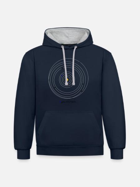 Sonnensystem - Kontrast-Hoodie - Navy/Grau meliert