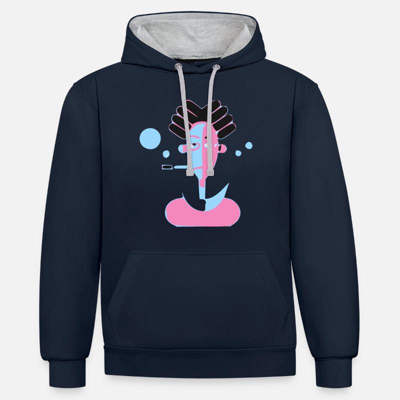 Der Mann mit der Pfeife - Kontrast-Hoodie - Navy/Grau meliert