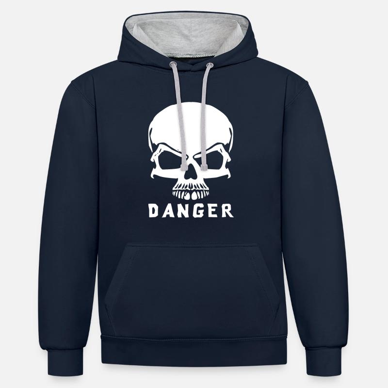 attention - Sweat à capuche contrasté - bleu marine/gris chiné
