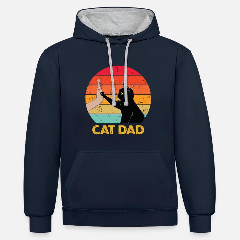 Cat Dad - Cat High Five - Sweat à capuche contrasté - bleu marine/gris chiné
