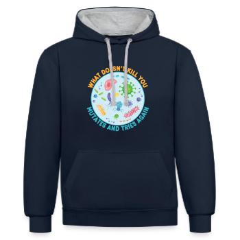 Was dich nicht umbringt, mutiert und versucht es noch einmal - Kontrast-Hoodie - Navy/Grau meliert - Vorne - Nico (186cm)