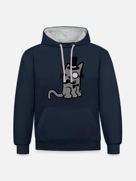 Monocle glasses Mr. Cat - Contrast hoodie - navy/heather grey