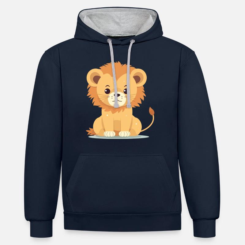 Bébé lion - Sweat à capuche contrasté - bleu marine/gris chiné