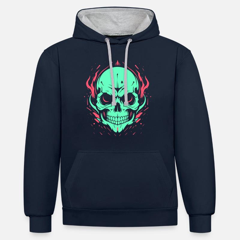Crâne néon - Sweat à capuche contrasté - bleu marine/gris chiné