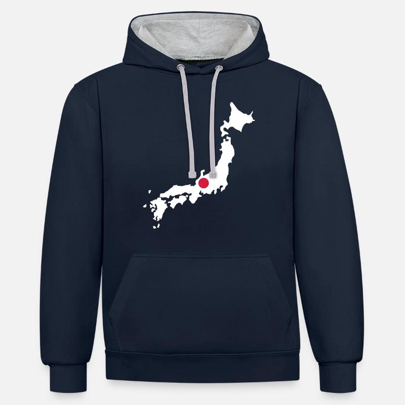 Japon Nippon - Sweat à capuche contrasté - bleu marine/gris chiné