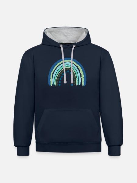 Blue Green rainbow with dots - Contrast hoodie - navy/heather grey