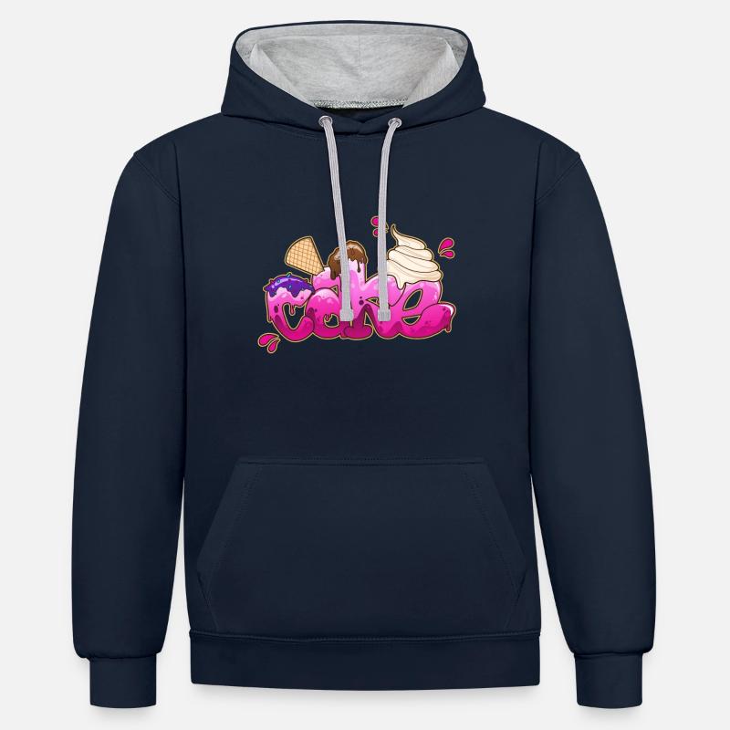 Gâteau signature graffiti - Sweat à capuche contrasté - bleu marine/gris chiné