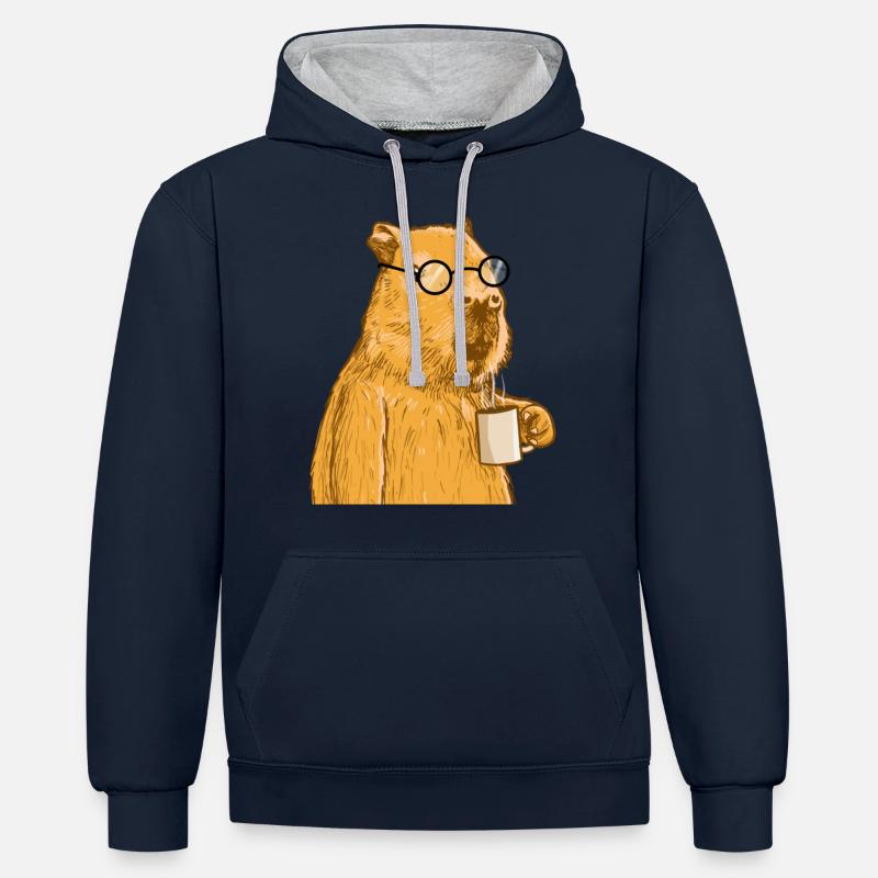 Capybara avec lunettes - Sweat à capuche contrasté - bleu marine/gris chiné