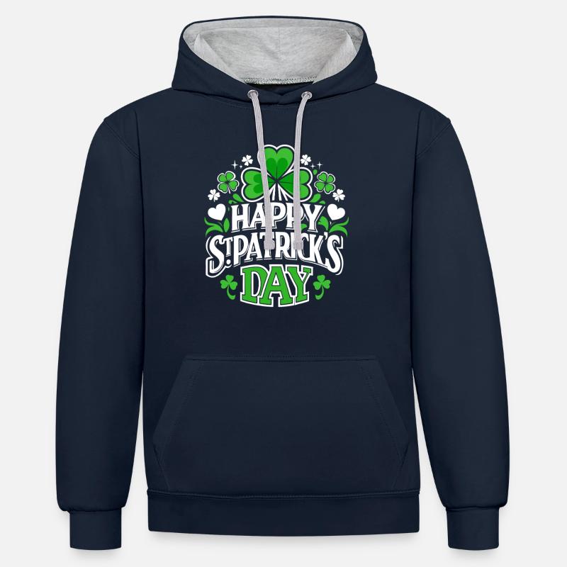 Bonne Saint-Patrick - Shamrock - Irlande - Sweat à capuche contrasté - bleu marine/gris chiné