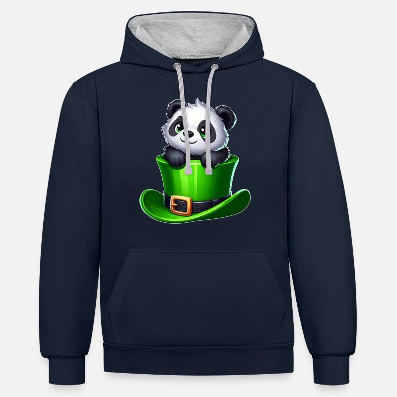 Saint-Patrick Panda Cylindre Trèfle - Sweat à capuche contrasté - bleu marine/gris chiné