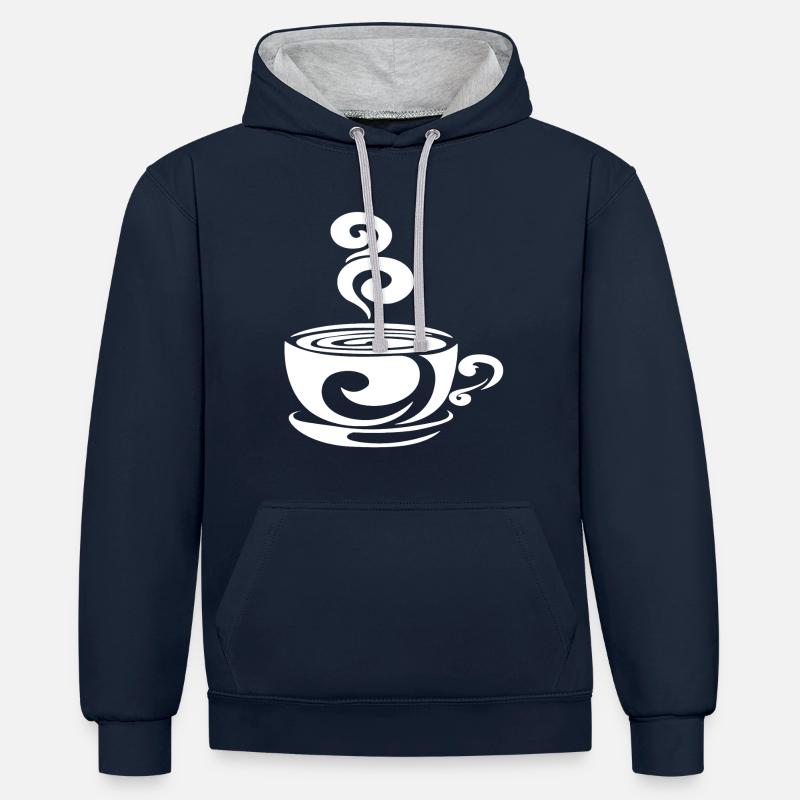 café blanc - Sweat à capuche contrasté - bleu marine/gris chiné