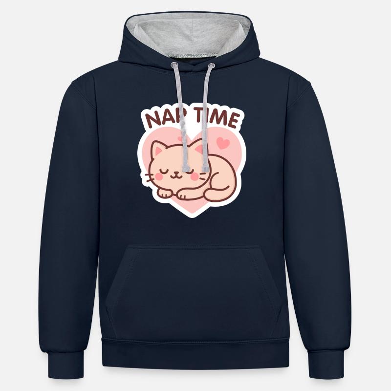 L’heure de la sieste - Sweat à capuche contrasté - bleu marine/gris chiné