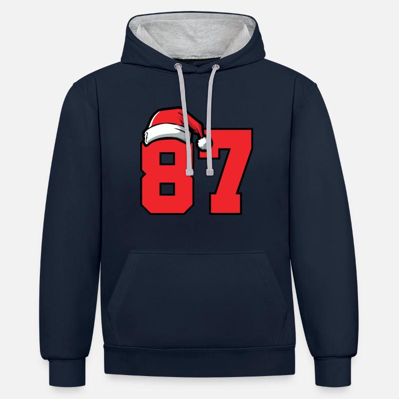 87 Numéro Noël - Sweat à capuche contrasté - bleu marine/gris chiné