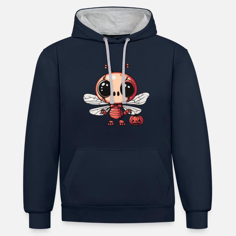 Libellule Halloween Zombie - Sweat à capuche contrasté - bleu marine/gris chiné