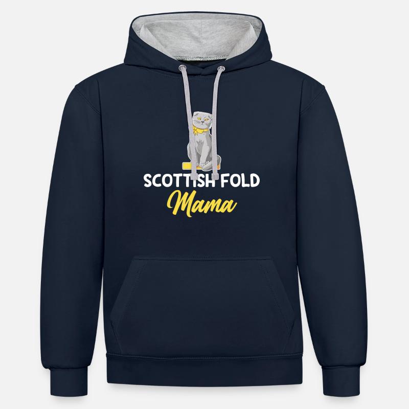 Scottish Fold Katze - Kontrast-Hoodie - Navy/Grau meliert