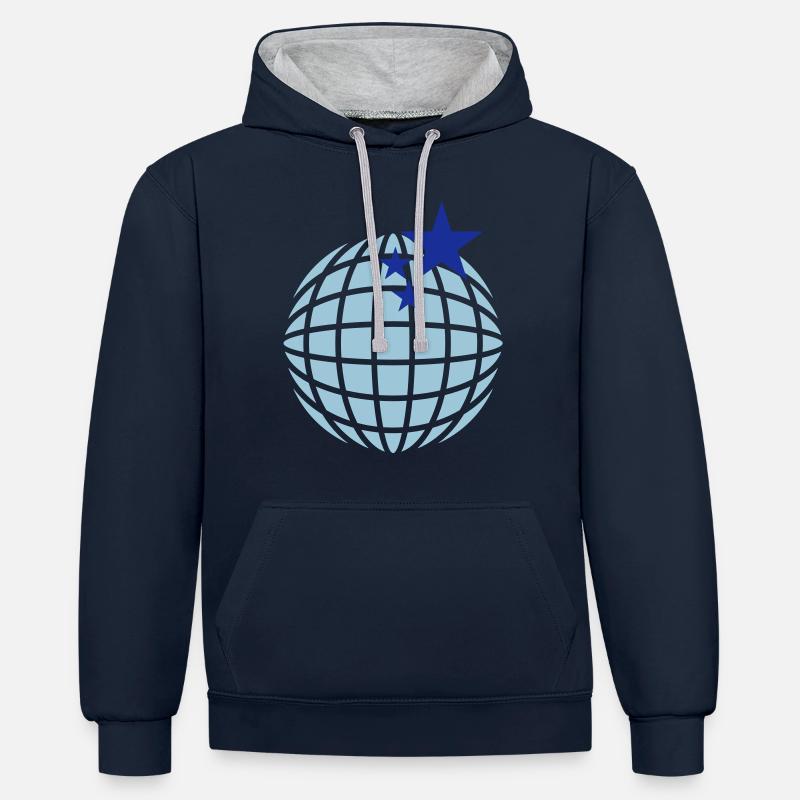 Boule disco / globe disco (2c) - Sweat à capuche contrasté - bleu marine/gris chiné