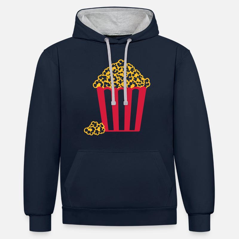 Pop-corn - Sweat à capuche contrasté - bleu marine/gris chiné