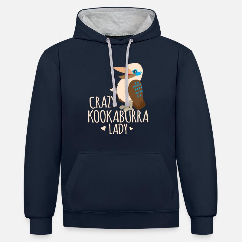 dame folle de kookaburra - Sweat à capuche contrasté - bleu marine/gris chiné