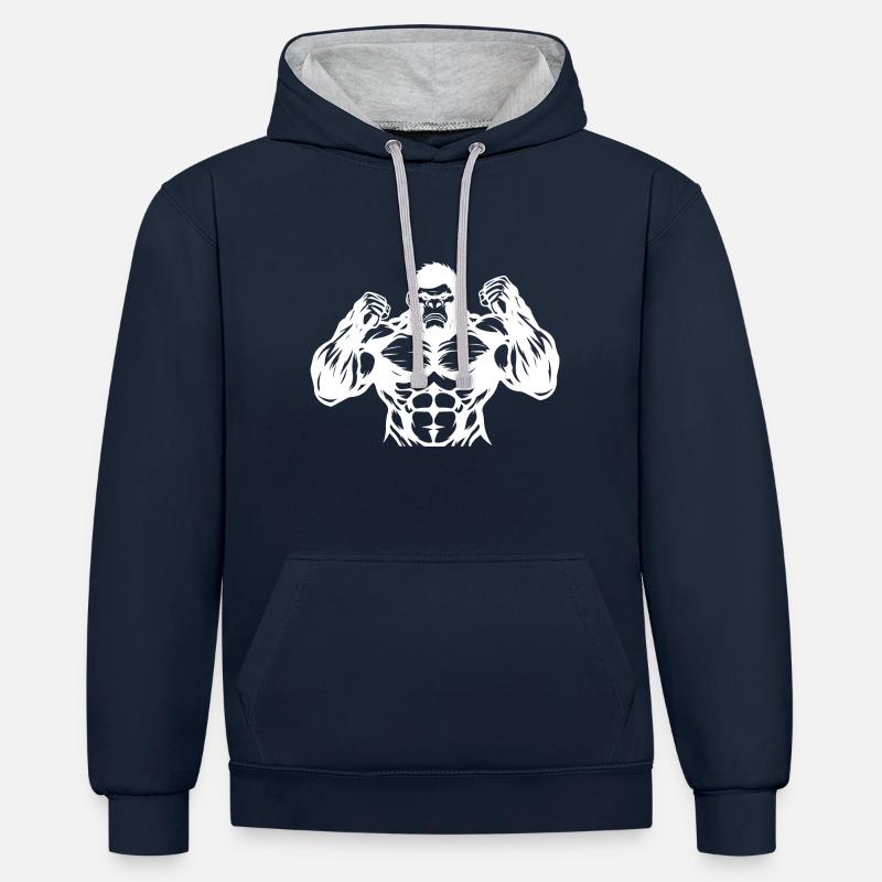 Gorilla Musculation - Sweat à capuche contrasté - bleu marine/gris chiné
