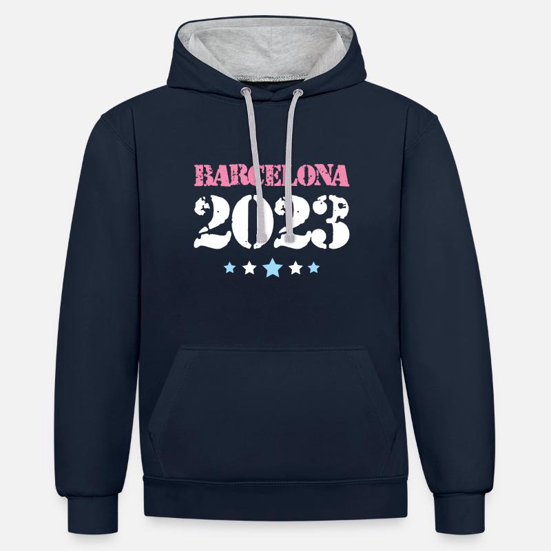 Barcelone 2023 - Sweat à capuche contrasté - bleu marine/gris chiné