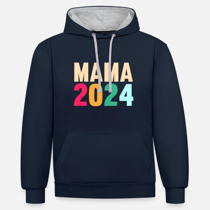 Maman à venir 2024 - Sweat à capuche contrasté - bleu marine/gris chiné