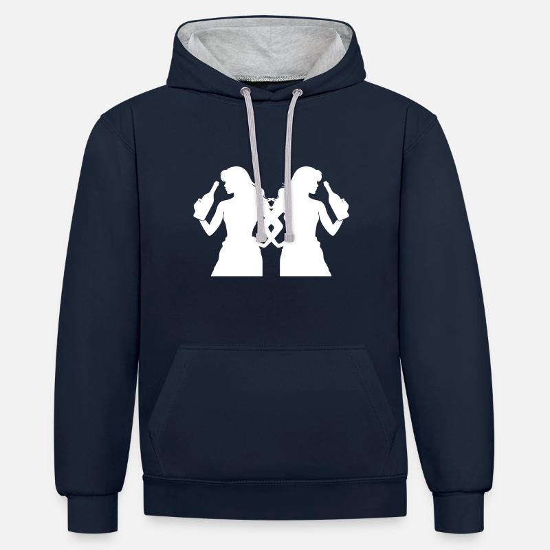 Silhouette d’équipe de fêtardes - Sweat à capuche contrasté - bleu marine/gris chiné