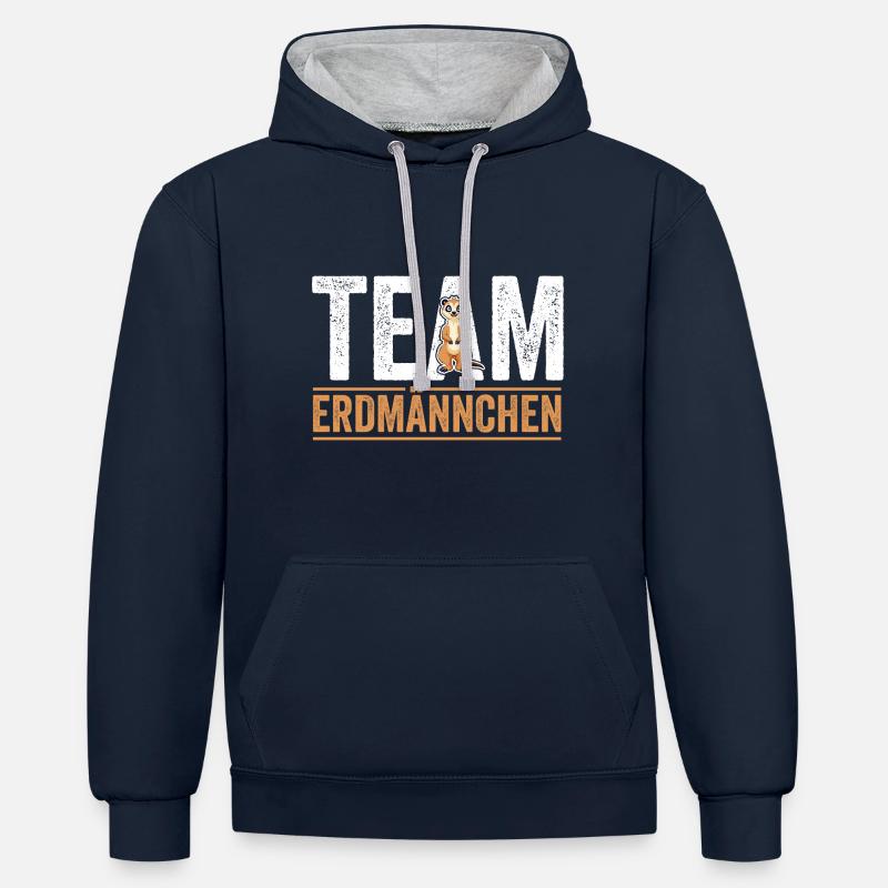 Team Erdmännchen - Kontrast-Hoodie - Navy/Grau meliert
