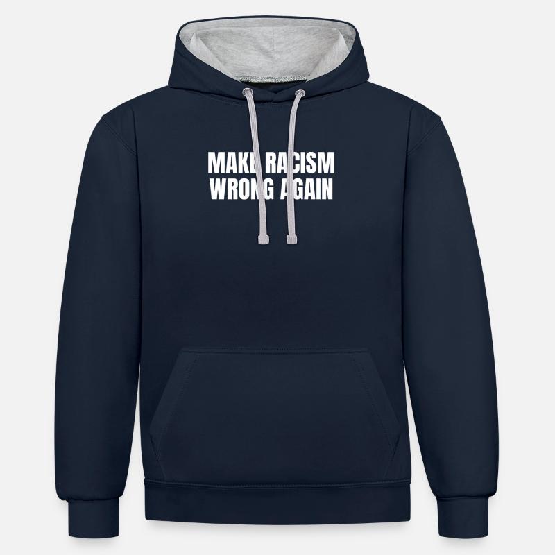 Make Racism Wrong Again - Sweat à capuche contrasté - bleu marine/gris chiné