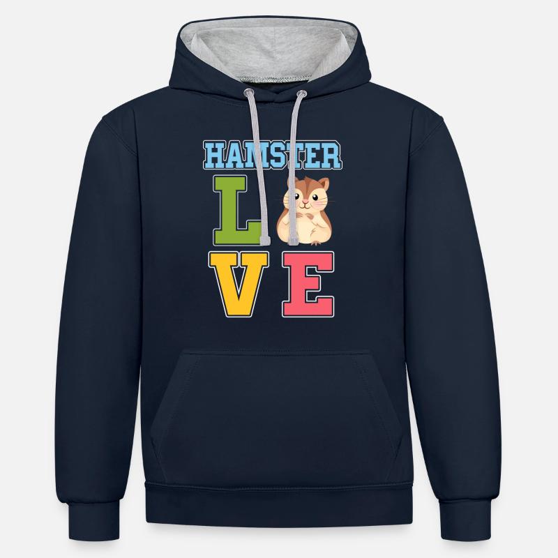 Lapin hamster mignon - Sweat à capuche contrasté - bleu marine/gris chiné