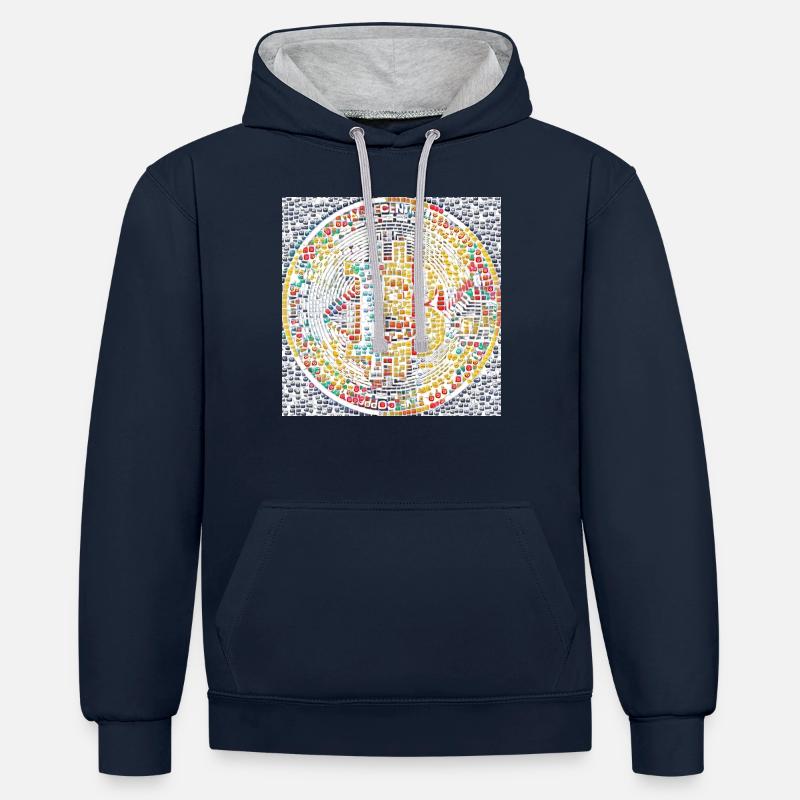 Bitcoin - Sweat à capuche contrasté - bleu marine/gris chiné