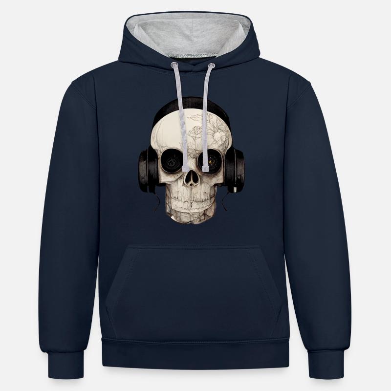 Crâne avec casque - Sweat à capuche contrasté - bleu marine/gris chiné