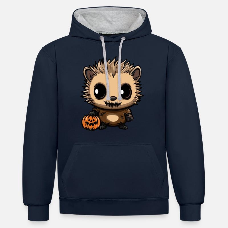 hérisson Halloween Zombie - Sweat à capuche contrasté - bleu marine/gris chiné