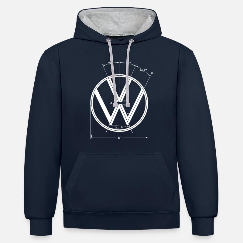 Logotipo azul de Volkswagen VW como gráfico de construcción - Sudadera con capucha contraste - azul marino/gris jaspeado