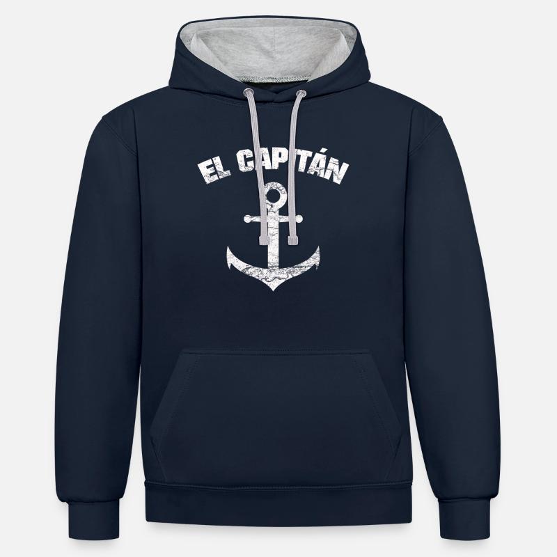 El Capitan ANCLA SHIRT - Sweat à capuche contrasté - bleu marine/gris chiné