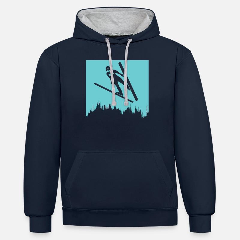 sauteurs à ski vol à ski - Sweat à capuche contrasté - bleu marine/gris chiné