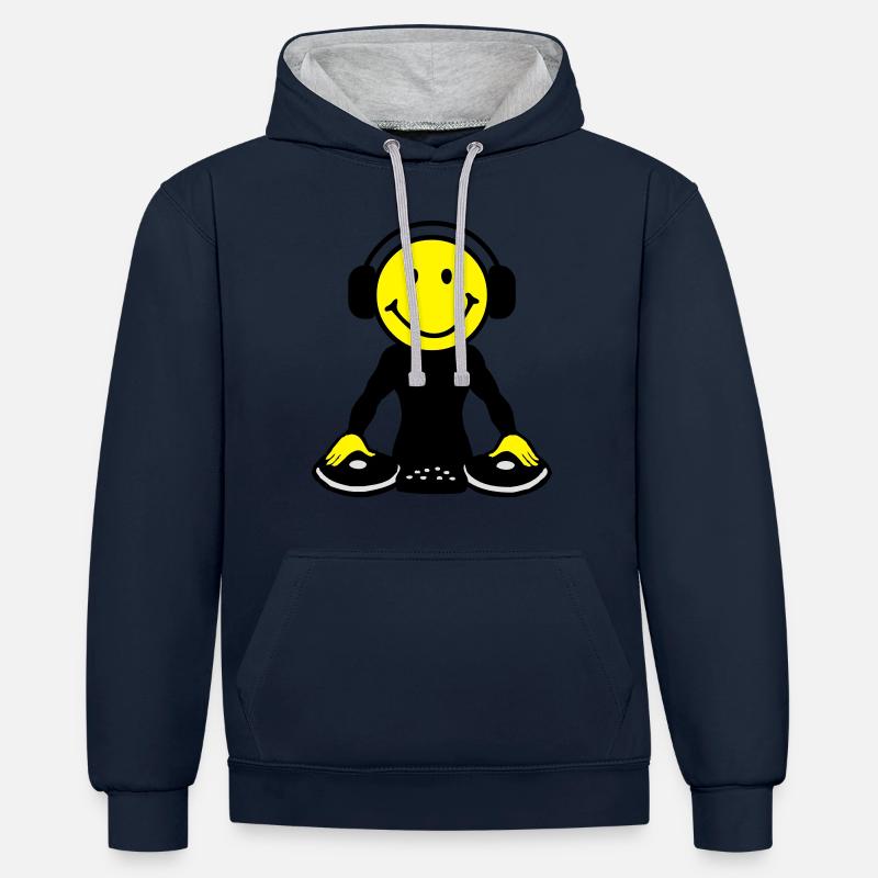 DJ - Sweat à capuche contrasté - bleu marine/gris chiné