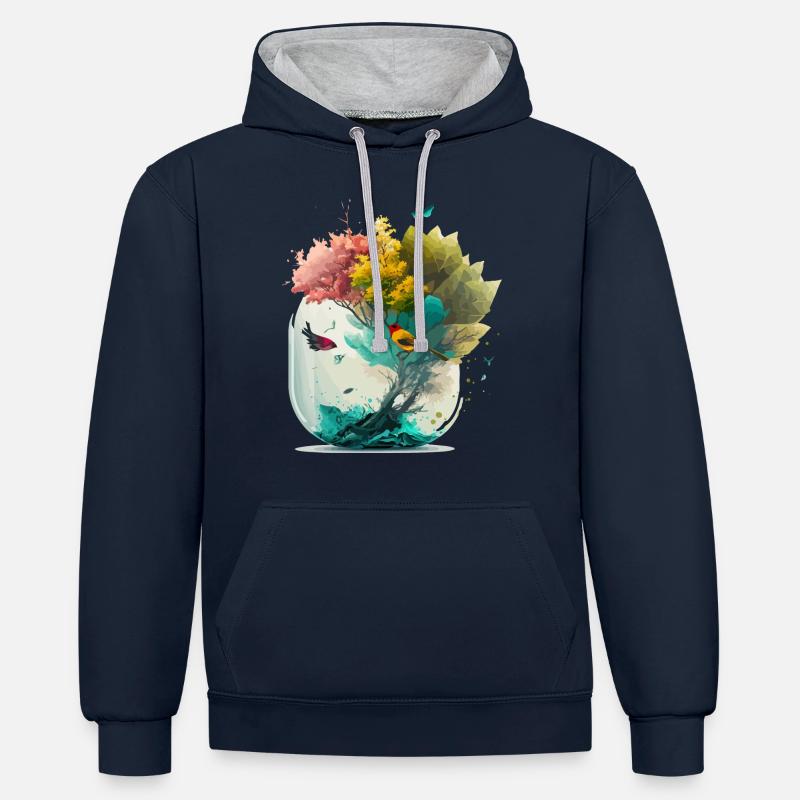 Der Miniaturwald - Kontrast-Hoodie - Navy/Grau meliert